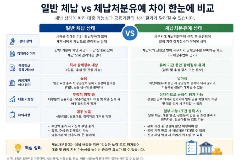 체납처분유예 대출 가능성 일반 체납과 비교